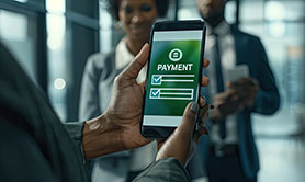 Mobile ou est écrit PAYMENT en vert
